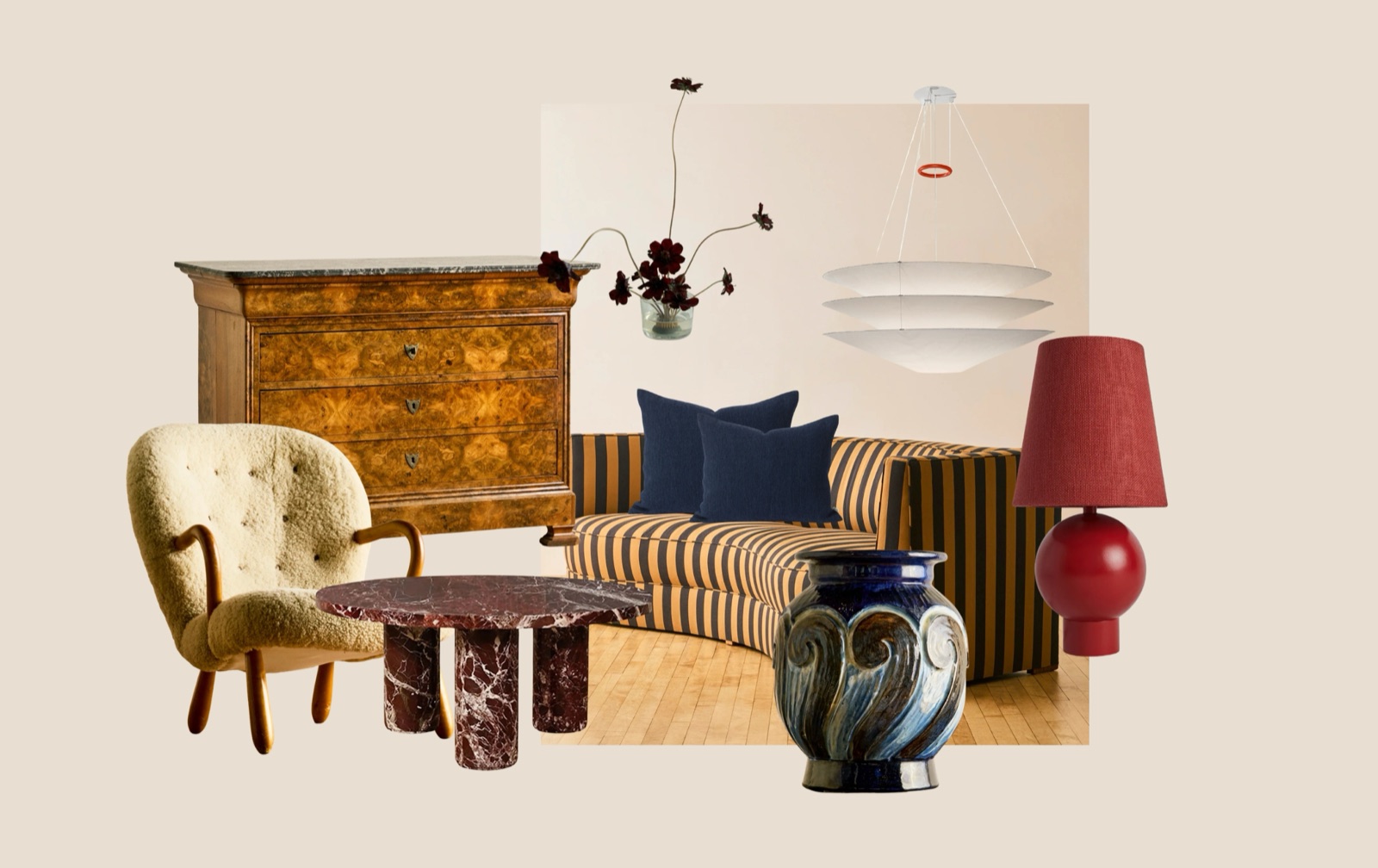 Curated furniture and object moodboard for the Personal Space project